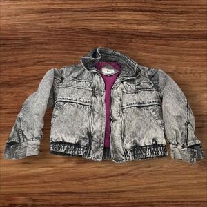 Vintage Expressions Jeans Acid Wash Denim Jacket Gray Purple Lining Mens Medium